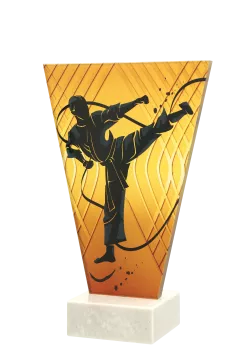 VL1-A/KAR Trofeum szklane na podstawie marmurowej - karate h-22,5 cm, grub. 1 cm